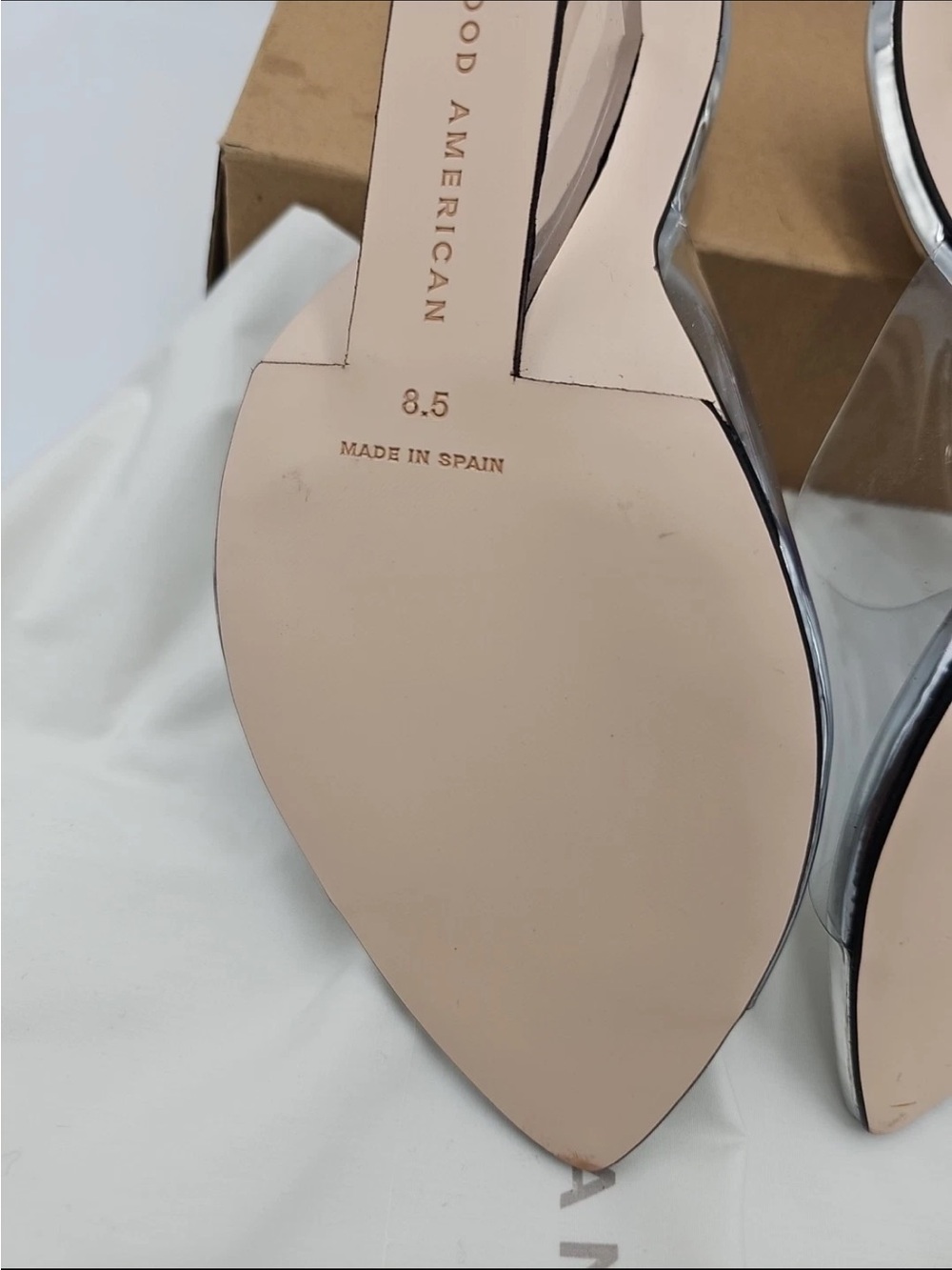 Good American Metallic Silver Pointed Clear Mules (see sizing before purchasing) - Picture 5 of 6